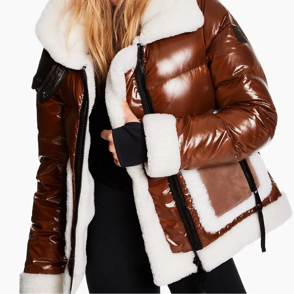 SAM. Veronica Shearling-Trimmed Down Biker Jacket - Picture 2 of 5